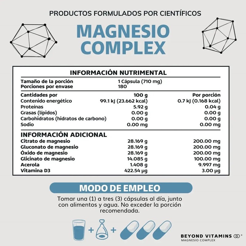 Beyond Vitamins Magnesio Complex citrato De Magnesio Polvo, Glicinato De
