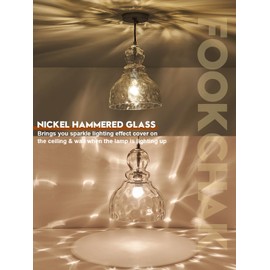 FookChak Hammered Glass Pendant Light for Kitchen Island Brushed Nickel Pendant Lighting 10inch Large Glass Pendant Light Fixture for Kitchen Sink Dining Room Hallway Entrance, 10inch E26