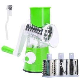 Rotary Cheese Grater, Manual Round Vegetable Slicer with 3 Interchangeable Blades, Grater for Kitchen Faster and Easy Cutting, Safe Food Shredder Nut Grinder for Potato, Carrot, Garlic, Walnut