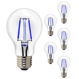 Diodesy A19 LED Blue Decorative Vintage Style Filament Light Bulb 4W E26 Medium Base 110 Lumens 120V 25000 Average Life Hours Clear Glass Finish Pack of 6