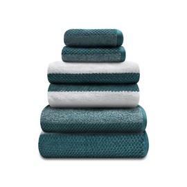GC GAVENO CAVAILIA Bath Towel Set (70x120 cm) - 100% Ring Spun Cotton Striped Bath Towels 2 Pack - Water Absorbent & Quick Dry Bathroom Towels - Soft Hotel Quality Large Towel -Teal