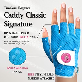 Caddy Classic Ladies Golf Glove Women | Half Finger Mesh Design for High Breathability | Premium Leather Construction for Comfortable Fit | Includes Stylish Magnetic Ball Marker