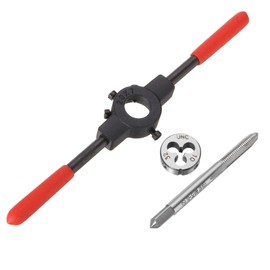 sourcing map 10-32 UNF Tap and Die Set 20mm Round Die Stock Handle Wrench with Plastic Handle, High Speed Steel Machine Thread Tap and Round Die Threading Tool