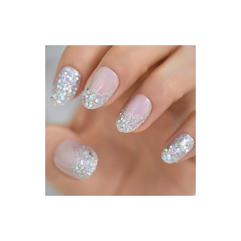 Coolnail Juego completo de uñas postizas holográficas con purpurina degradada