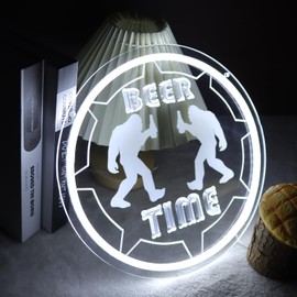 Pinlangdou Bigfoot Beer Time Neon Sign, White LED Acrylic Beer Bar Neon Light Sign, USB Powered Dimmable Wall Art Decor for Man Cave, Pub, Home Bar, Game Room, Bedroom, Party, Funny Bigfoot Beer Lover Gift for Men
