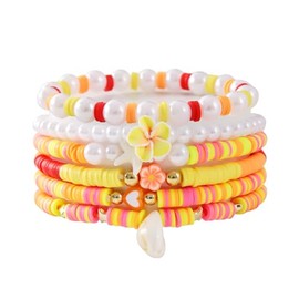 POYAMUSE Hawaiian Colorful Plumeria Flower Beads Strand Bracelet Set for Women Beach Vacation Summer Luau Party-shell