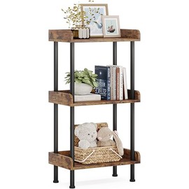 Hosfais Bookshelf Small Book Shelf, 3 Tier Wood Bookcase Industrial Bookshelf Metal Standing Book Shelves Display Book Rack for Living Room Bedroom Home Office (Rustic Brown)