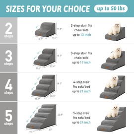 COZY KISS Dog Stairs for High Bed 22.6" H, Small Pet Steps with Leakproof Cover, High Density Foam Cat Ramp for Bed, Car or Couch, Lightweight, Durable, Comfort, 15.7x33x22.6 inch, 5 Tiers, Light Grey