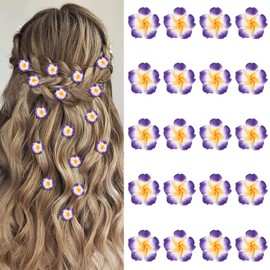YISSION 20 Pcs Mini Hawaiian Flower Hair Pins - Cute Purple Plumeria Barrettes for Bridal Wedding Hair Accessories