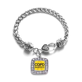 Inspired Silver - COPD Awareness - Silver Braided Bracelet for Women - Square Charm Bracelet Jewelry Gift with Cubic Zirconia - Women's Charm Bracelet with Lobster Claw Clasp