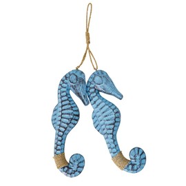 Set of 2 Nautical Wood Seahorses Wall Art Hanging Home Decor, Seahorse Ornament Beach Decorations for Home
