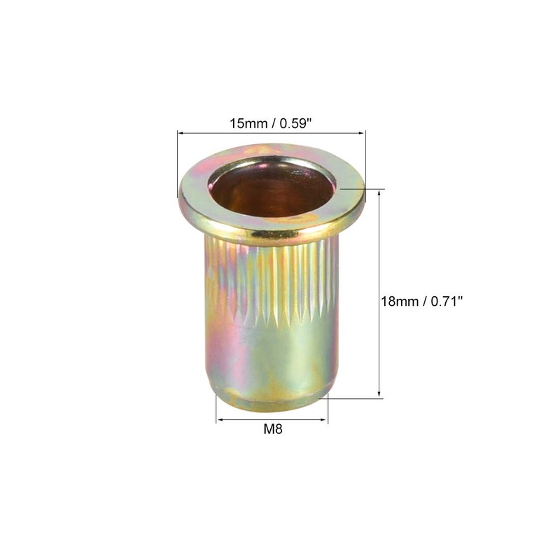 uxcell M8 Carbon Steel Rivet Nuts Flat Head Insert Yellow