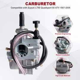 LT80 Carburetor for Suzuki LT80 Quadsport 80 ATV 1987-2006 Replace 13200-40B10 13200-40B00 With Air Cleaner Intake Boot+Fuel Gas Petcock Tank Valve Switch Pump
