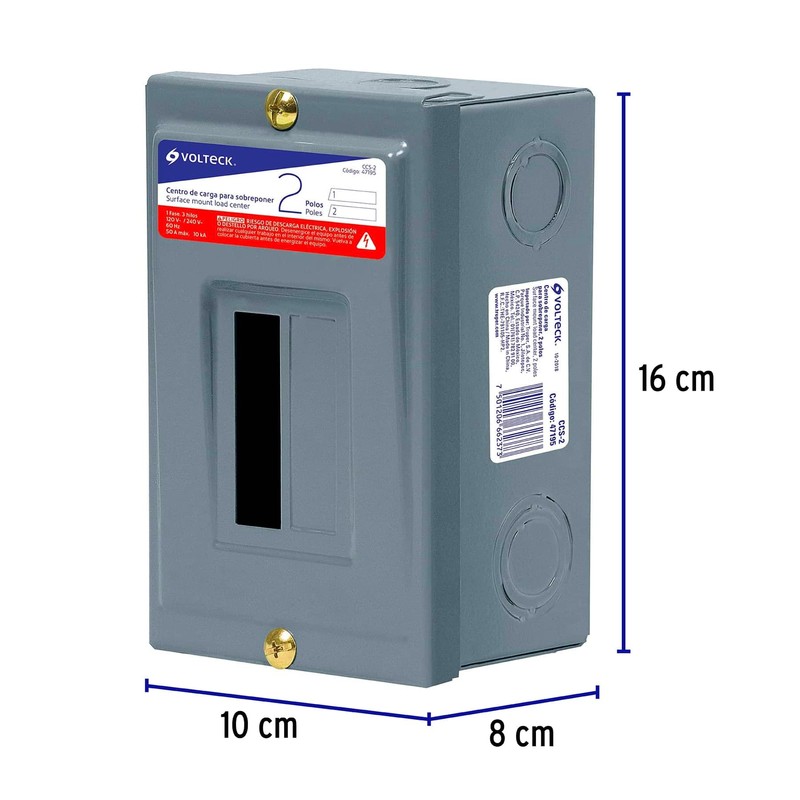 Volteck CCS-2, Centro de carga de sobreponer, 2 polos, Volteck