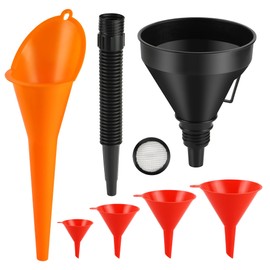 6 Piece Filling Funnel Set, Plastic Oil Funnel with Long Neck, with Hose & Strainer, Universal Car Petrol Fuel Funnel Set for Car, Workshop & Household