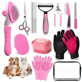 Dog Brush, 13Pcs Pet Grooming Kit with Deshedding Brush for Dogs and Dog Nail Clippers, Cat Grooming Supplies with Pet Hair Removal Gloves, Dematting Comb Brush Shampoo Scrubber for Short & Long Haired Dogs / Cats