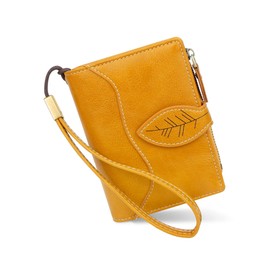 conisy Women's Small Leather Wallet with RFID Protection, Short Format with 16 Card Slots and Change Compartment, yellow, M, Modern