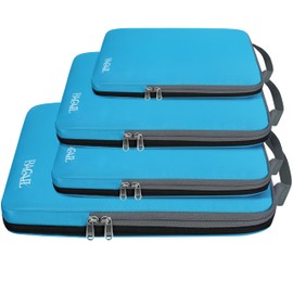 BAGAIL 4 Set Compression Packing Cubes Travel Accessories Expandable Packing Organizers(Blue ClothPattern 4 Set)