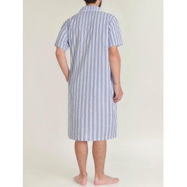 Latuza Men's Cotton Nightshirt Short Sleeve Nightgown with Pockets XXL Navy White Stripe
