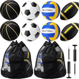 Chitidr 8 Pcs Sports Balls Set Include Football Basketball Soccer Volleyball with 2 Sport Equipment Bags 2 Pumps for Teens Adult Athletic Outdoor Playground Gifts(Vivid Color)