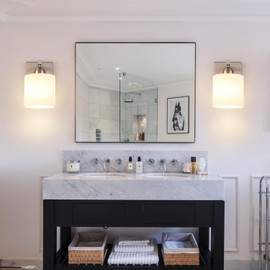 Mecgirn Stainless Steel Milk Glass Wall Sconces, 1 Light Brushed Nickel Bathroom Light Fixtures with Frosted Glass, Modern Vanity Lighting Wall Mount