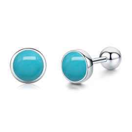 TANGPOET Turquoise Stud Earrings for Women Sterling Silver Round Blue Screw Twist Back Earrings Hypoallergenic for Sensitive Ear Jewelry Gift for Her Mom