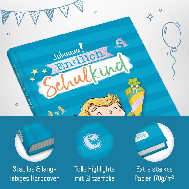 Endlich Schulkind! A5 memory album for school enrolment for boys