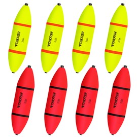 THKFISH Slip Bobbers Floats, Fishing Slip Bobbers EVA-Slider-Bobbers Slip Corks for Saltwater Freshwater Fishing Catfish Bobbers Assortment,8Pcs Yellow&Red(3.5″)