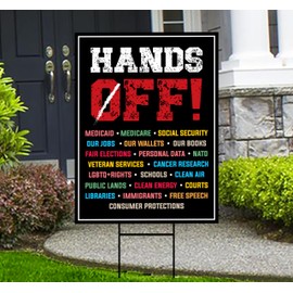 Hands Off Protest Yard Sign - Resist Hate Lawn Sign, Anti-Trump Sign, Resist Racism, Resist Fascism Yard Sign with Metal H-Stake, VP15792 (Multicolor, 36" x 24", Single Sided)