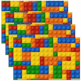 jejeloiu Toy Blocks Placemats Table Mats, Cartoon Colorful Building Blocks Placemats for Dining Table Set of 4, Gift for Toy Lovers Placemat Set Non-Slip Easy to Clean for Kitchen Dining Table