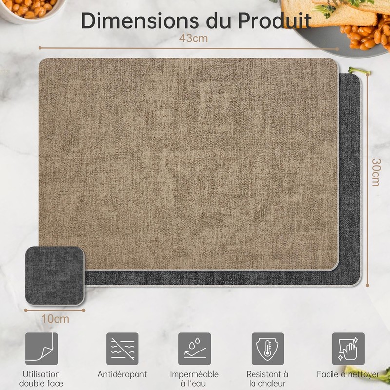 KitchenBoss Tovagliette Colazione e Sottobicchieri, Set da 4 Tovagliette Americane