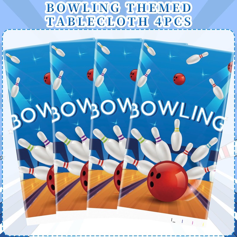 KEFAN 4 Pcs Bowling Birthday Party Tablecloths Supplies, Rectangle Bowling