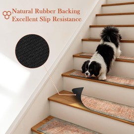 Tiveney Stair Treads Non Slip 15PCS 8"x30" Stair Runner for Wooden Steps Non Slip Rubber Backing, Washable Carpet Stair Treads Indoor Safety Staircase Step Treads for Kids Elder Dogs(Red)
