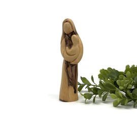 Blessed Mother Mary Wooden Statue, Olive Wood Madonna and child from the Holy Land, Mary and Baby Jesus Figurine, Catholic Gifts for Mom, Religious Mothers Day Gift (Small 6 inch Mary Statue)