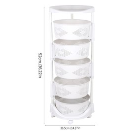 5 Tier Multi-Layer Kitchen Storage Rack, Rotating Storage Shelves Organizer,Floor Standing Storage Rack Basket Shelf Kitchen Storage Cart with Wheels Storage Basket for Living Room Kitchen (White)