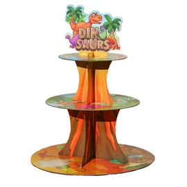 Riseason 3 Tier 12" Height Dinosaur Cardboard Cupcake Stand Paper Donuts Dessert Tower Cupcake Holder for Dessert Table Displays,Baby Shower,Dinosaur Theme Birthday Party Decoration Supplies