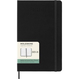 Moleskine Weekly Planner 2025-2026, 18-Month Horizontal Planner, Hard Cover and Elastic Closure, Large 13 x 21 cm, Black Color