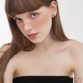 Large Rhinestone Hoop Earrings for Women Girls Hypoallergenic Extra Big 80mm Huggie CZ Hoops Dangle Drop Earring Fashion Chic Party Jewelry Gifts 3 inch (Black)