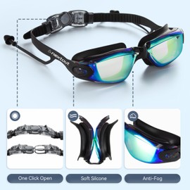 Nextout Swimming Goggles, Swimming Goggles Adult Men Women & Kids 8-14+, Swim Goggles with Ear plugs attached & Nose Clip in Carry Bag - No Leaking, Anti Fog, Clear Vision & UV protection Lens Goggles