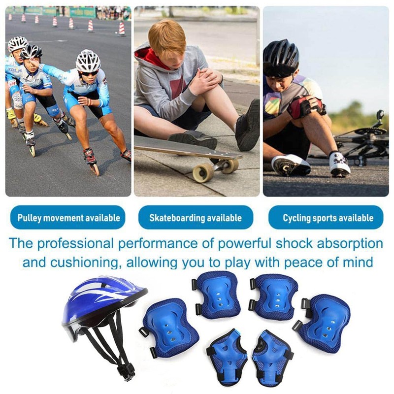 7pcs Kids Helmet Set Knee Pads Elbow Pads Wrist Guards