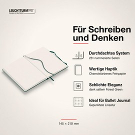 LEUCHTTURM1917 367255 Notebook Medium (A5), Hardcover, 251 Numbered Pages, Forest Green, Dotted