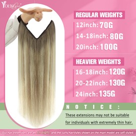 Youngsee Wire Hair Extensions Human Hair Ombre Blonde Wire Hair Extensions for Women Real Human Hair Balayage Ash Blonde Ombre Platinum Blonde Real Human Hair Extensions Wire 80G 14Inch