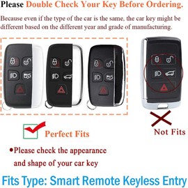 SANRILY Metal & Leather Key Fob Cover Fit for Land Fit forRange Rover Discovery LR4 Sport Fit for Jaguar XF Keyless Key Case Shell with Keychain Red