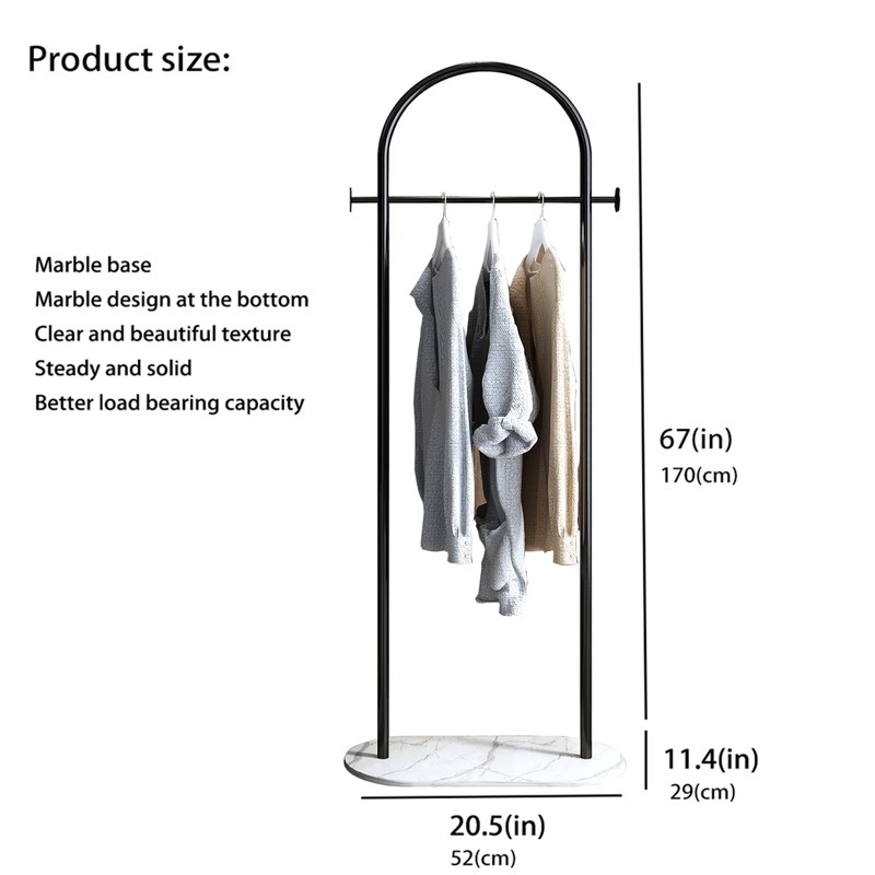 BUZUEY Freestanding Clothing Rack with Marble Base,Modern Black Arch Garment
