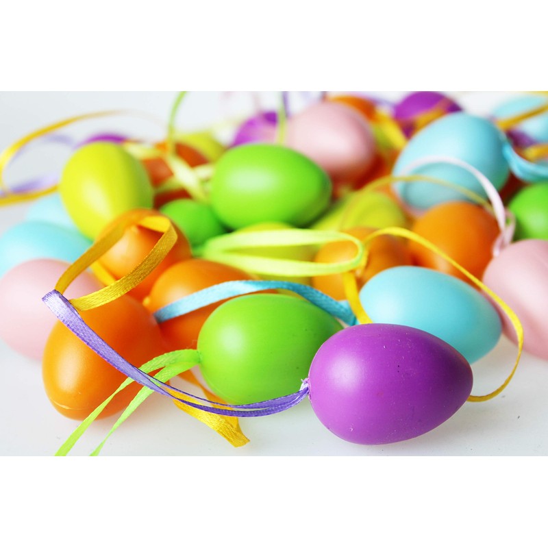 Kamaca Pack of 96 Colourful Easter Eggs Plastic with Ribbon