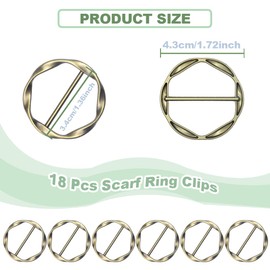 ZGQHZR 18pc Silk Scarf & T-Shirt Buckle Rings - Metal Round Circle Clips for Hat, Belt, Scarves & T-Shirt (Bronze)