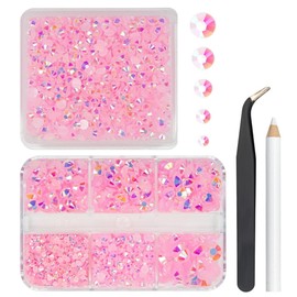 qiipii 2 Boxes 3060PCS Pink AB Resin Rhinestones for Crafts Light Pink AB Flatback Jelly Resin Stones 2mm 3mm 4mm 5mm 6mm Non-Hotfix Diamonds Crystals Gems for Nails Makeup Tumblers Bottles DIY Crafts
