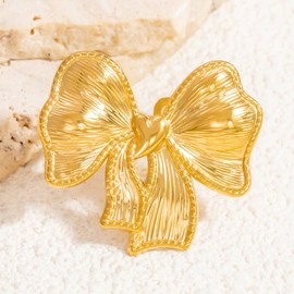 NIQIPOK Gold Bow Rings for Women Dainty Ribbon Bowknot Rings Adjustable Open Bow Rings Faith Statement Jewelry (Gold)