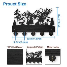 MAYJOYDIY Wooden Eagle Deer Motif Wall Mounted Hanger 30 x 20 cm Black Eagle Key Holder for Wall 5 Hooks Made of Alloy Wall Art Decor for Kitchen Bedroom Entrance Area