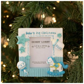 The Christmas Shoppe  Baby’s First Christmas Photo Ornament 2.2 in x 2.8 in Blue